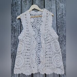 Vintage homemade crocheted vest. Off white color.